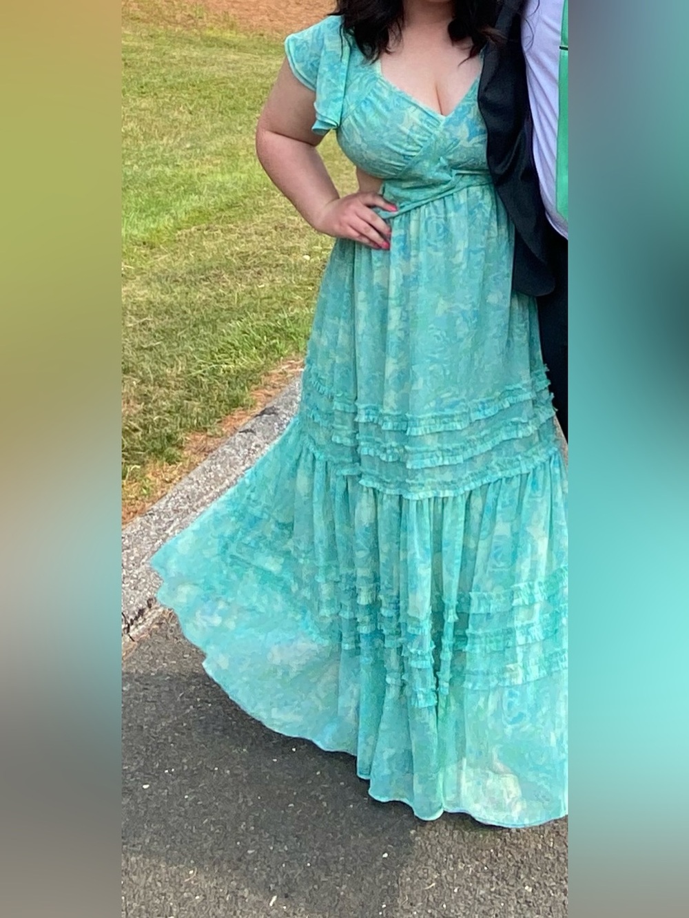 Chelsea28 Aqua Green Floral Tiered Maxi Dress